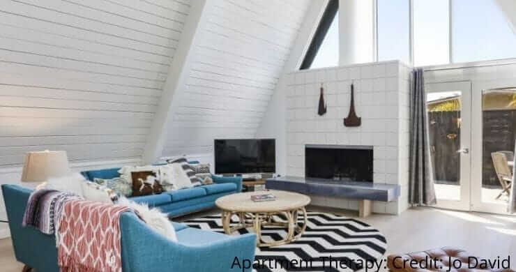 Look Inside: The 1960s A-Frame Boasts a Bright, Airy Living Room